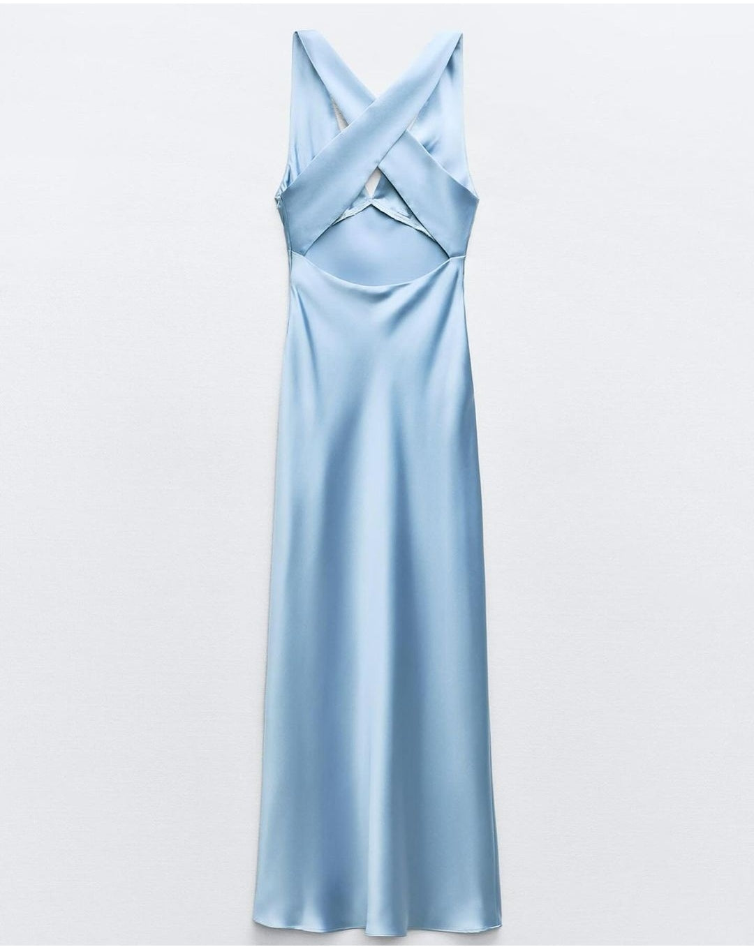 Robe Mi-longue Satinée Bleue Ciel