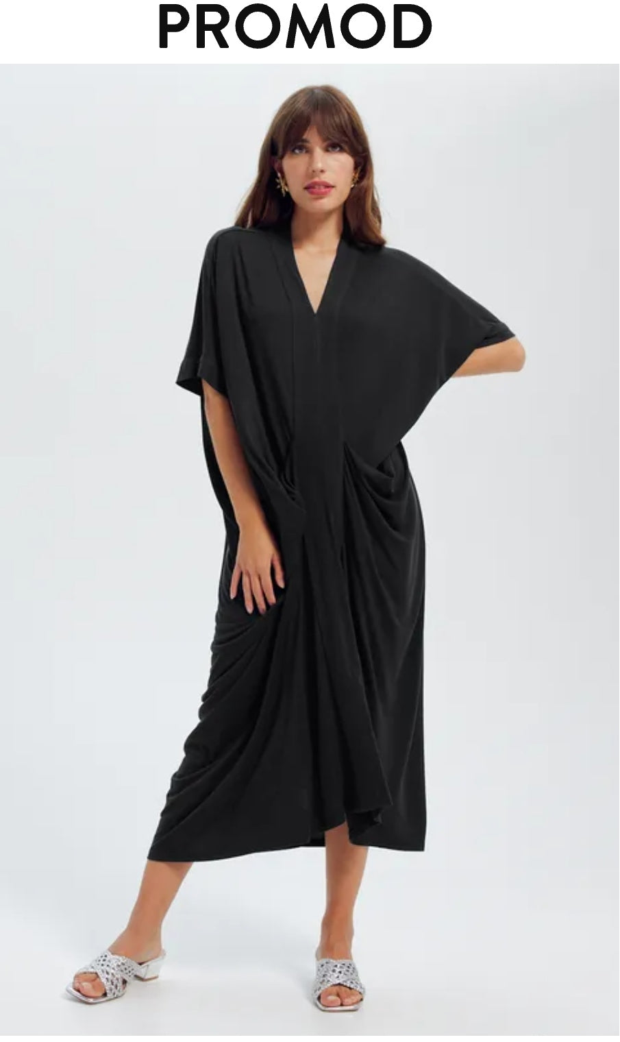 Robe Caftan Unie Noire Femmes Promod