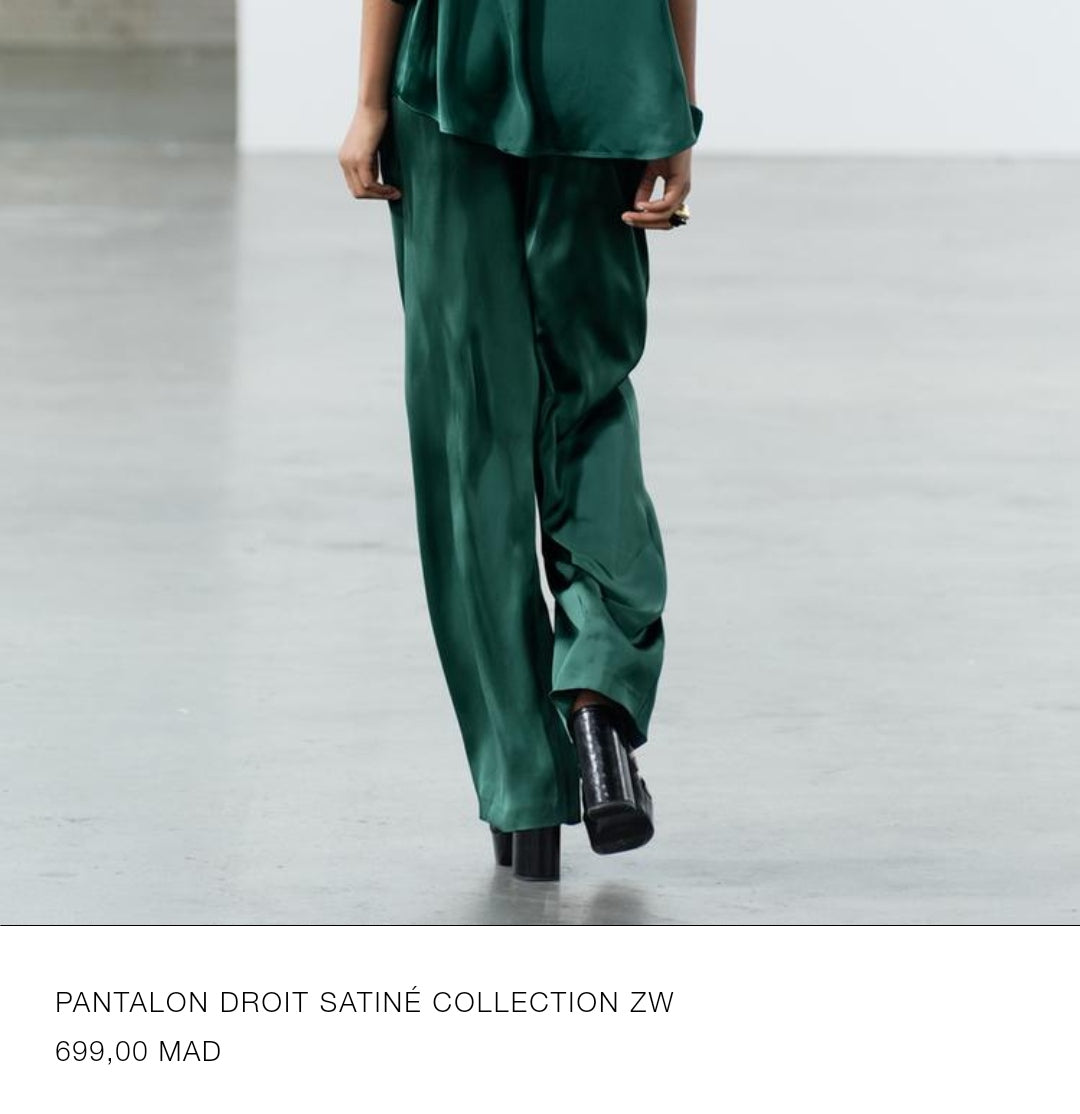 ENSEMBLE CHEMISE COL REVERS | PANTALON DROIT SATINÉ VERT ÉMERAUDE