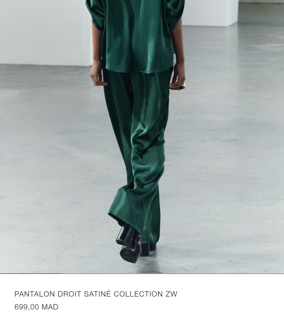 ENSEMBLE CHEMISE COL REVERS | PANTALON DROIT SATINÉ VERT ÉMERAUDE