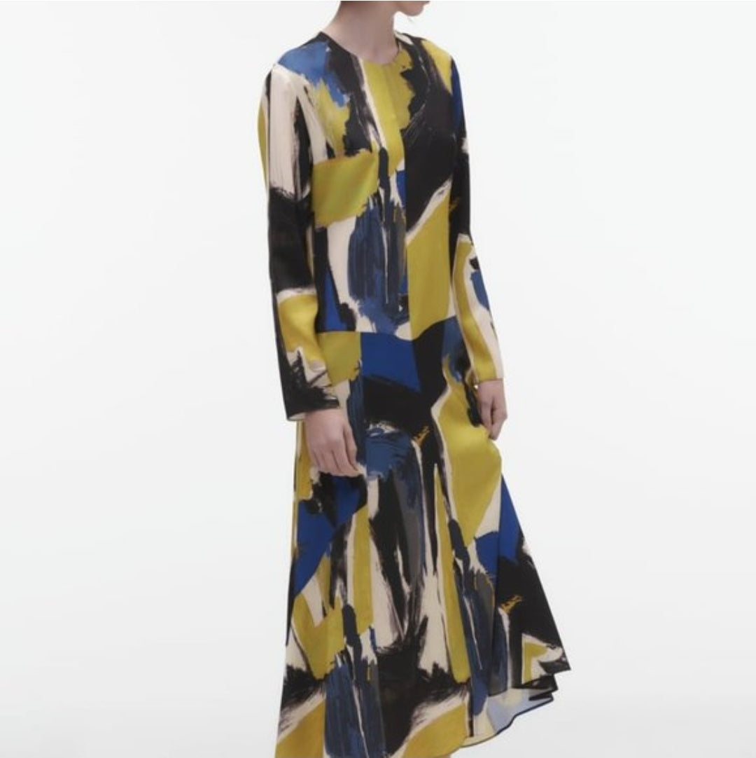 Robe Mi-longue Imprimée Multicolore Bleu/Jaune