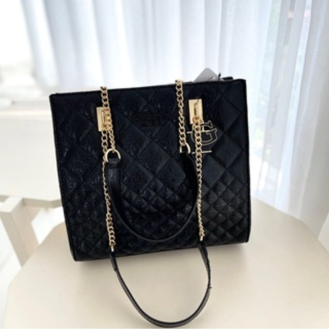 Sac Guess Style Cabas Cuir Brillant Avec Motif Signature Black