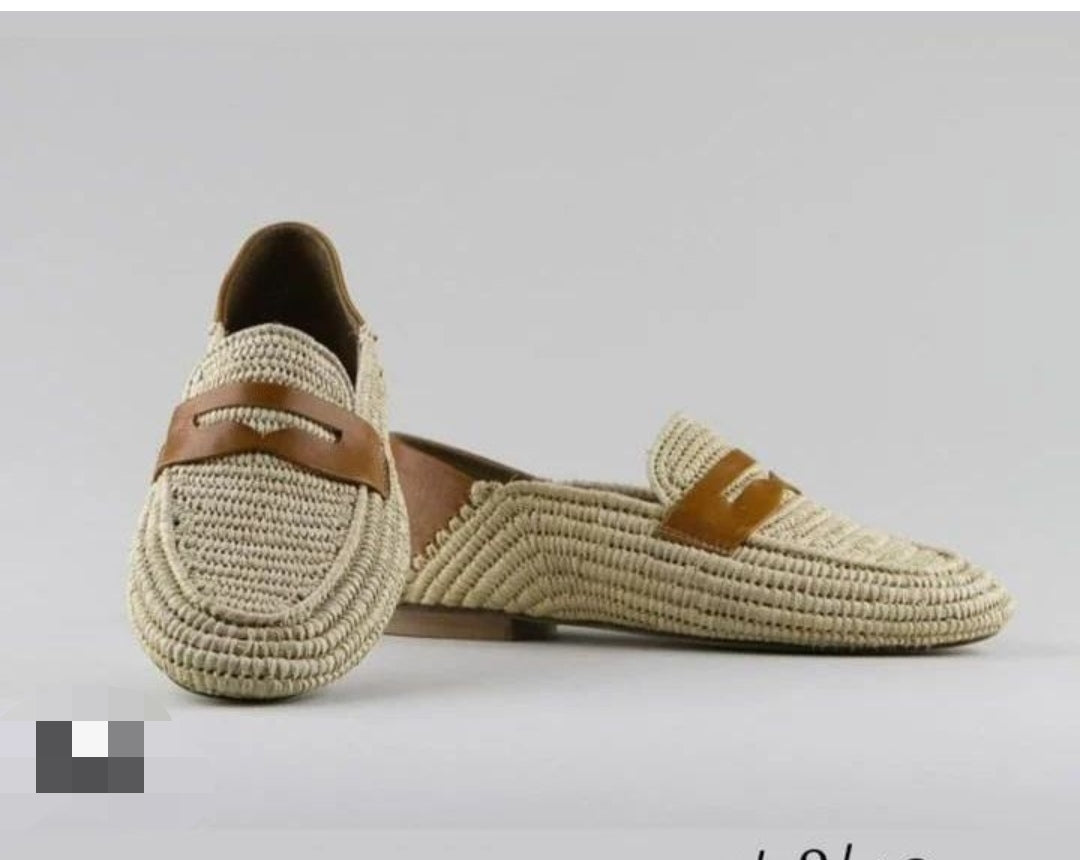 Mocassins En Cuir Raphia Rêve D'un Jour Camel 🐪🐪🐫