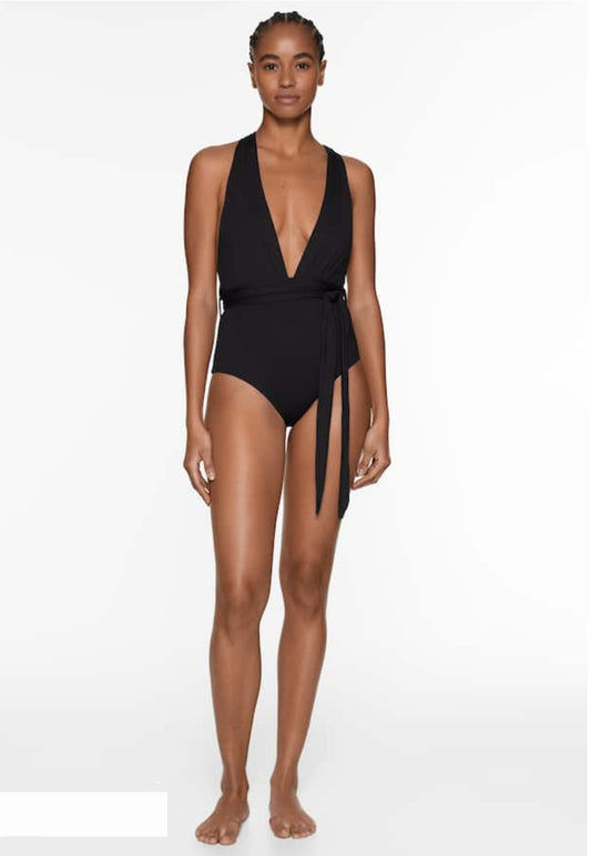 OYSHO MAILLOT DE BAIN TRIANGLE DRAPÉ NOIR