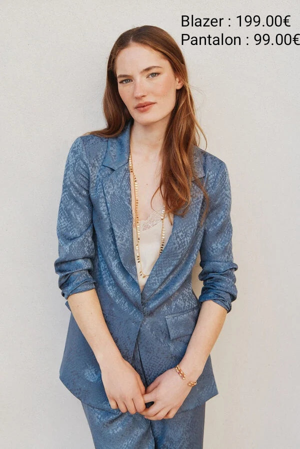 HOSS INTROPIA CORTEFIEL BLAZER CLAUDIE TAILLEUR SATINÉ EN JACQUARD BLEU FONCÉ