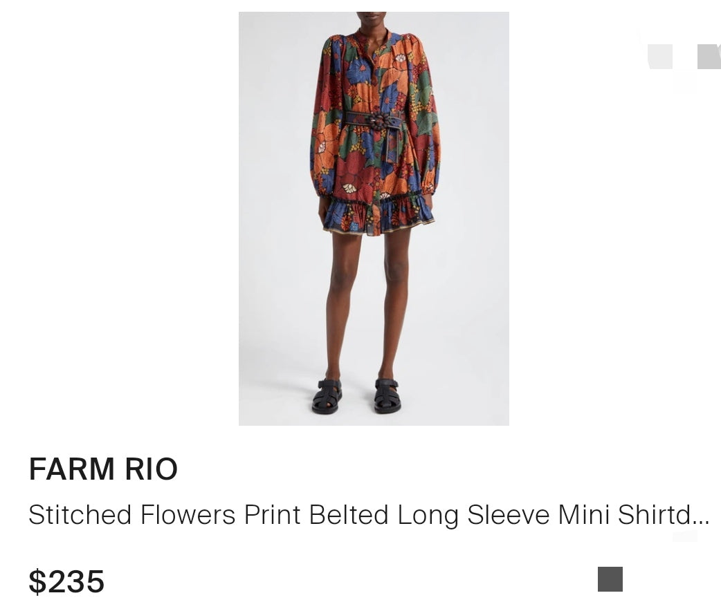 Farm Rio Robe Long-Sleeve Stitched Flowers Mini Sans Ceinture