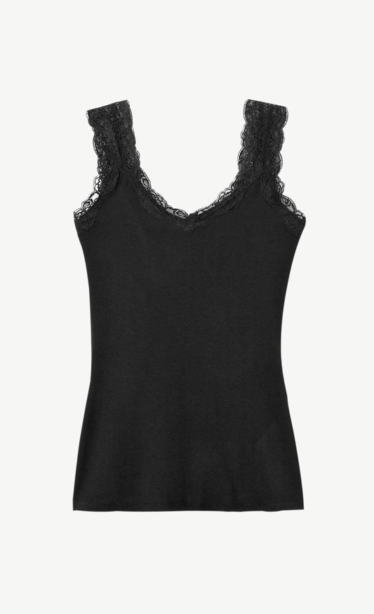 DÉBARDEUR À BRETELLES EN DENTELLE NOIR