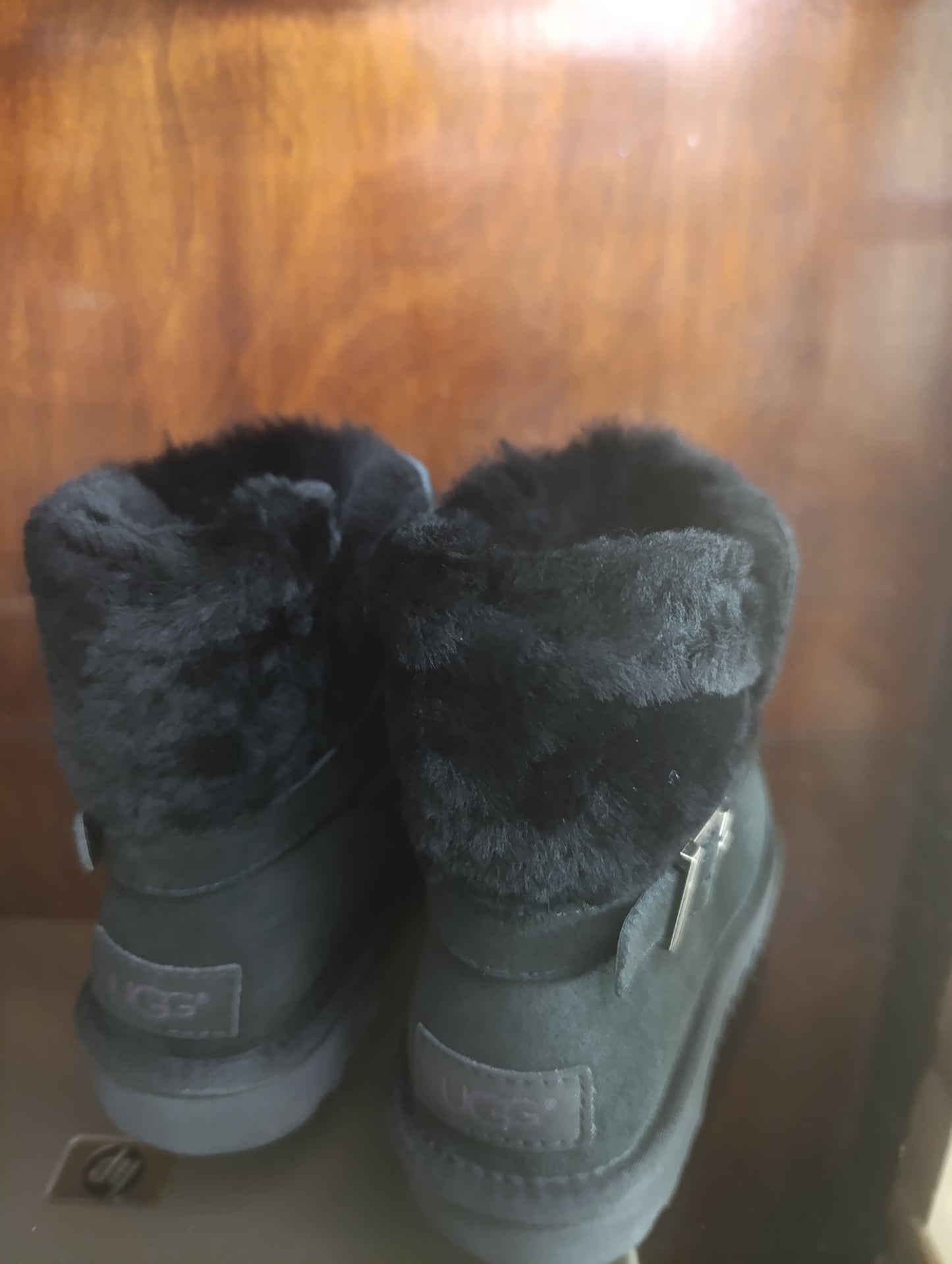 UGG CLASSIC MINI KAREN BUCKLE BLACK SHEEPSKIN BOOT