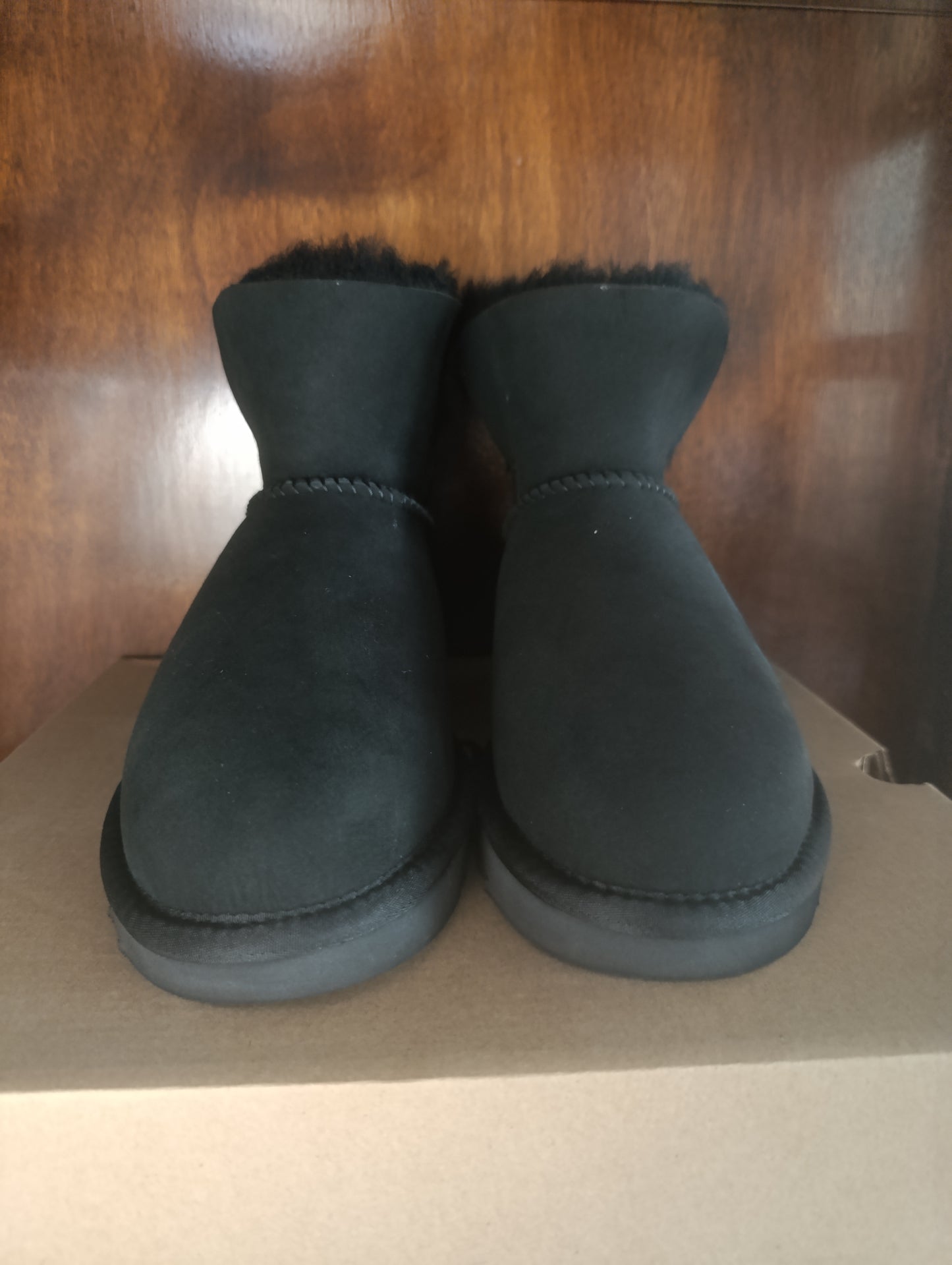 UGG CLASSIC MINI KAREN BUCKLE BLACK SHEEPSKIN BOOT