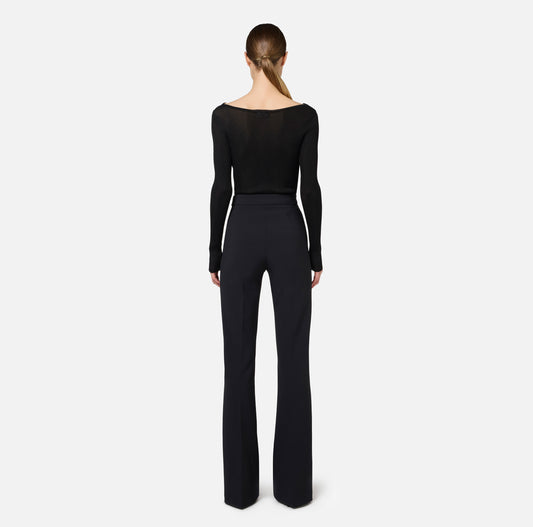 BLACK RIB WIDE-LEG PANTS
