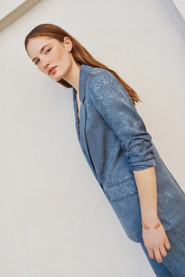 HOSS INTROPIA CORTEFIEL BLAZER CLAUDIE TAILLEUR SATINÉ EN JACQUARD BLEU FONCÉ