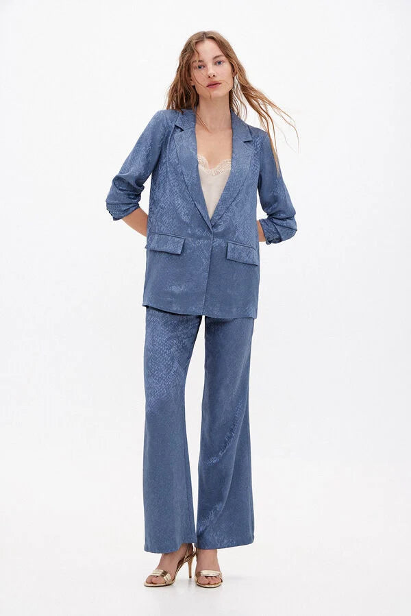 HOSS INTROPIA CORTEFIEL BLAZER CLAUDIE TAILLEUR SATINÉ EN JACQUARD BLEU FONCÉ