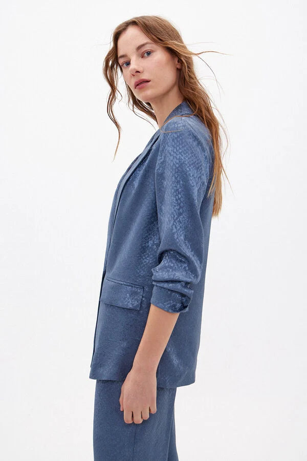 HOSS INTROPIA CORTEFIEL BLAZER CLAUDIE TAILLEUR SATINÉ EN JACQUARD BLEU FONCÉ