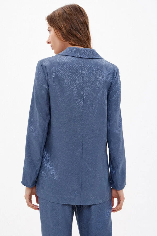 HOSS INTROPIA CORTEFIEL BLAZER CLAUDIE TAILLEUR SATINÉ EN JACQUARD BLEU FONCÉ