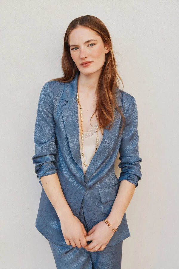 HOSS INTROPIA CORTEFIEL BLAZER CLAUDIE TAILLEUR SATINÉ EN JACQUARD BLEU FONCÉ