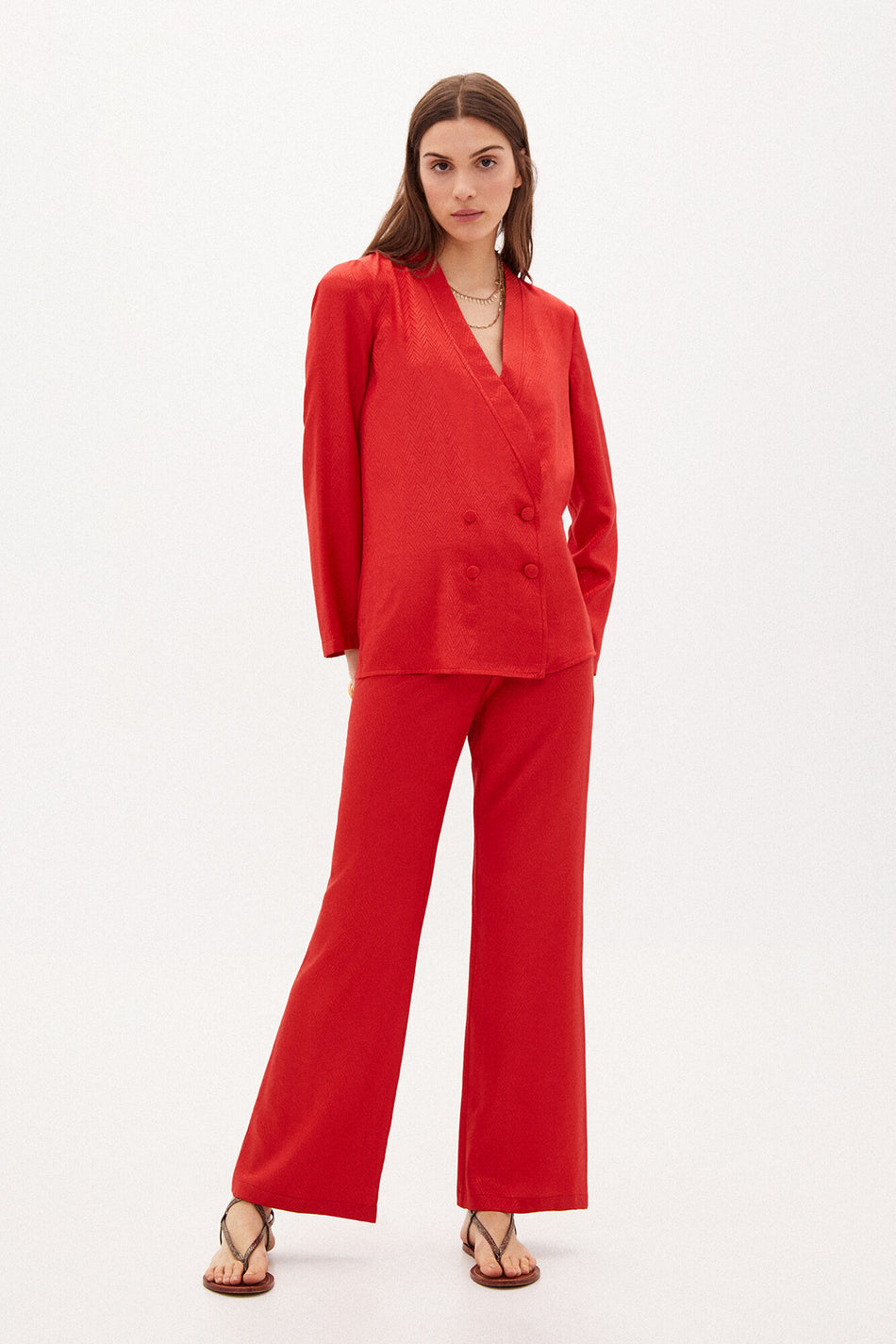 HOSS INTROPIA CORTEFIEL Ensemble Blazer Red À Double Boutonnage / Pantalon Carolina Large Texturé En Satin