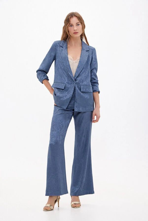 HOSS INTROPIA CORTEFIEL BLAZER CLAUDIE TAILLEUR SATINÉ EN JACQUARD BLEU FONCÉ