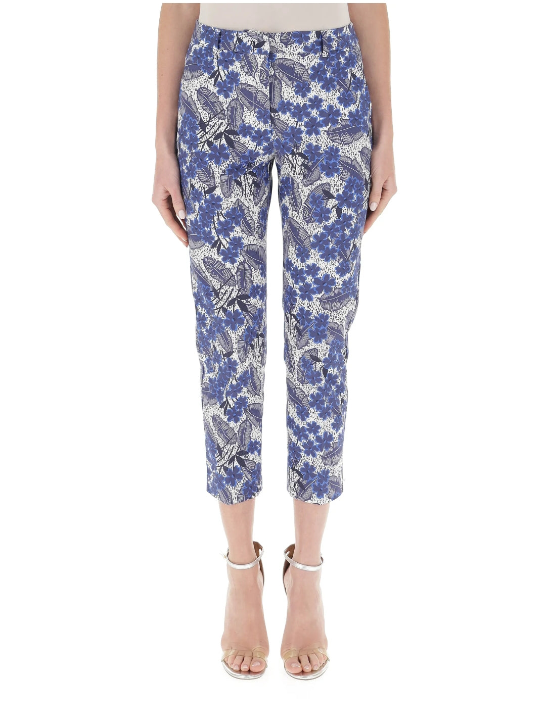 WEEKEND MAX MARA PANTALON CIGARETTE EN COTON IMPRIMÉ BLEUET