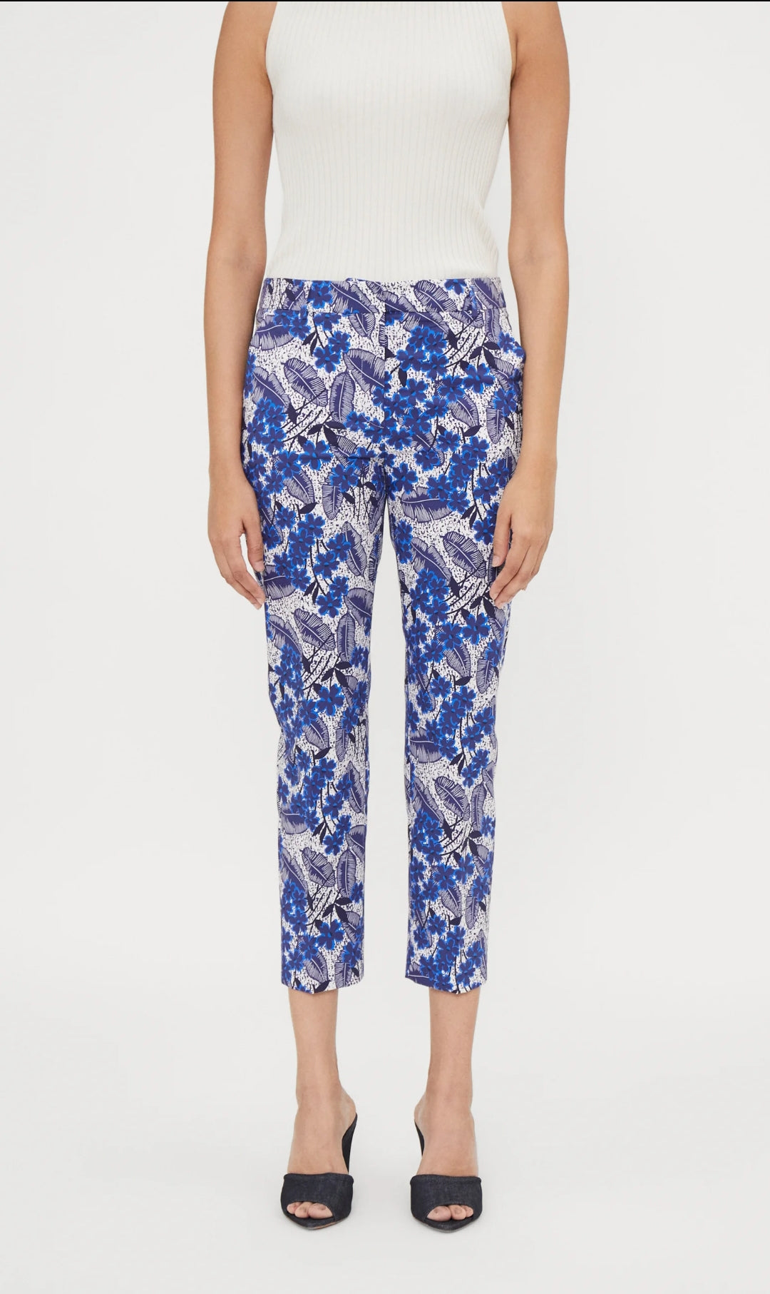 WEEKEND MAX MARA PANTALON CIGARETTE EN COTON IMPRIMÉ BLEUET