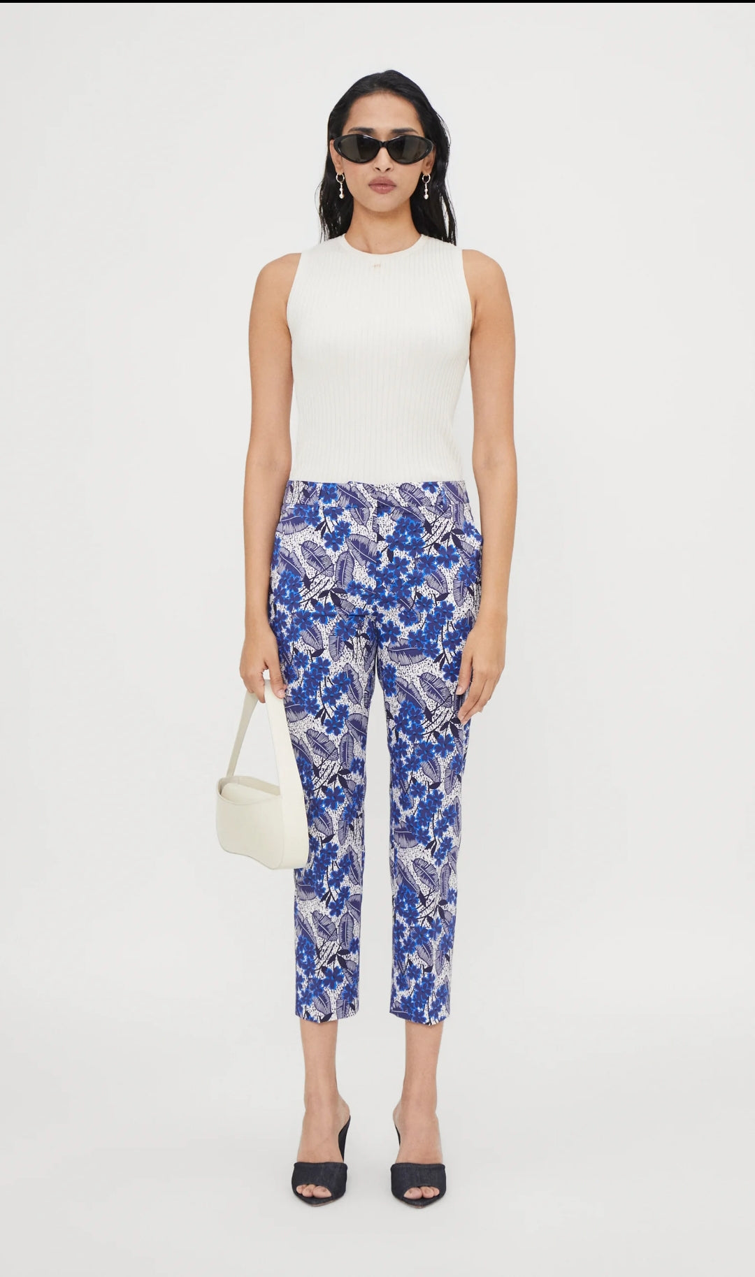 WEEKEND MAX MARA PANTALON CIGARETTE EN COTON IMPRIMÉ BLEUET