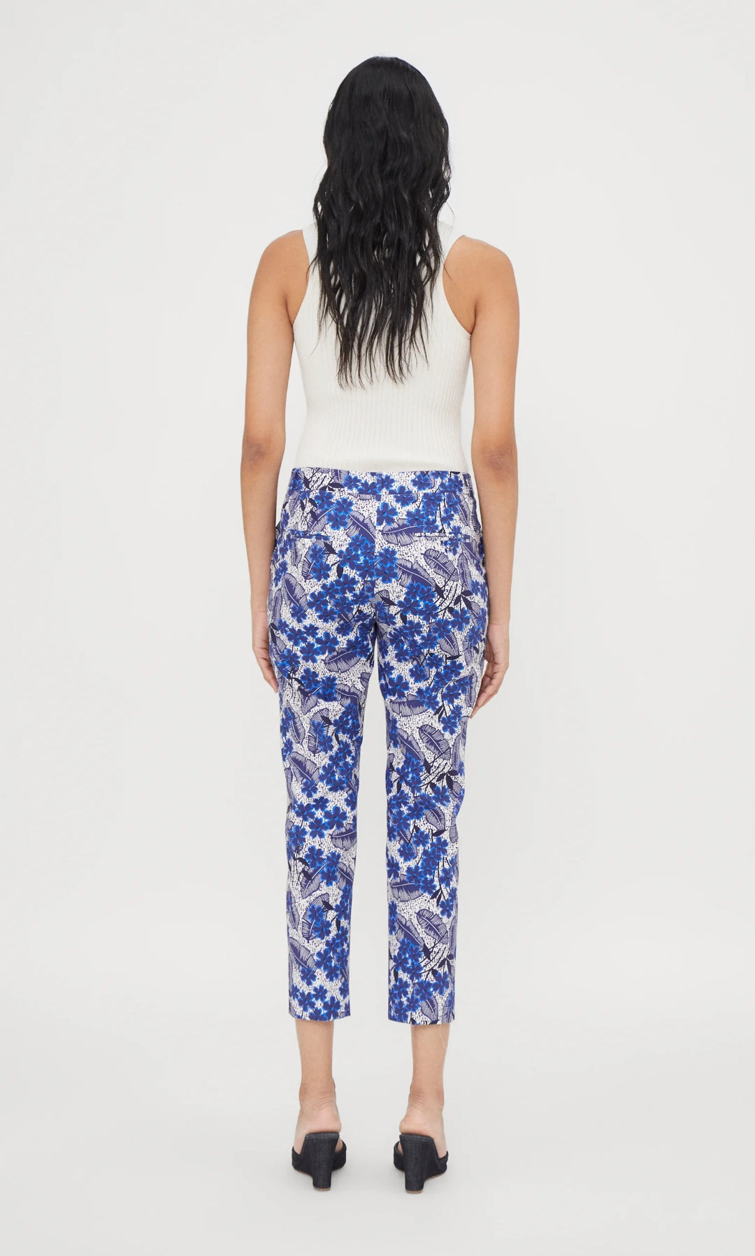 WEEKEND MAX MARA PANTALON CIGARETTE EN COTON IMPRIMÉ BLEUET