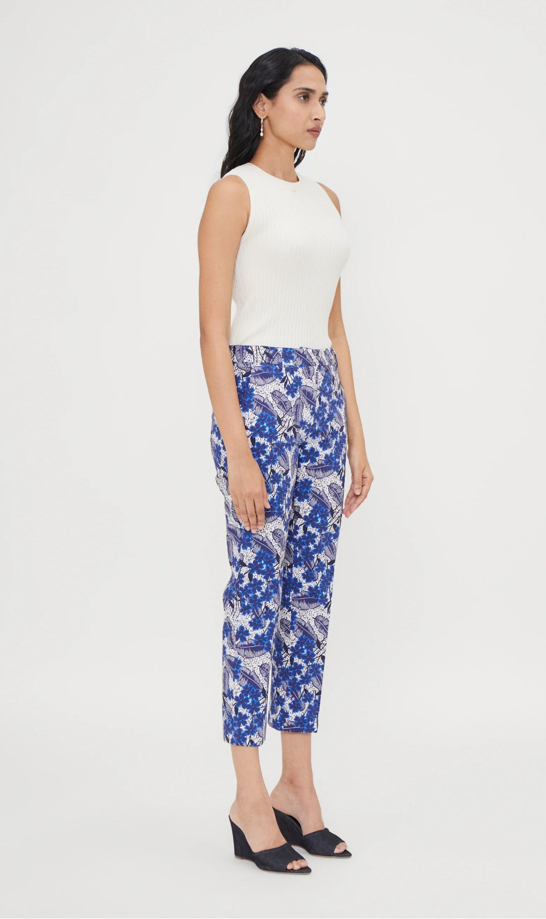 WEEKEND MAX MARA PANTALON CIGARETTE EN COTON IMPRIMÉ BLEUET