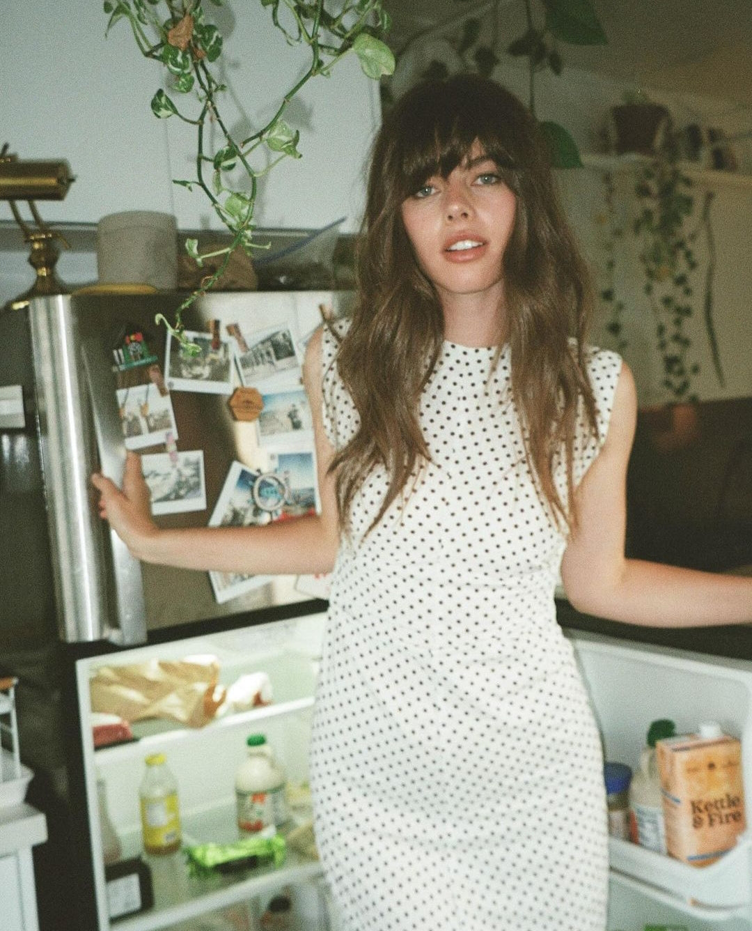 ROBE POLKA DOT MIDI WITH DRAPED WAIST