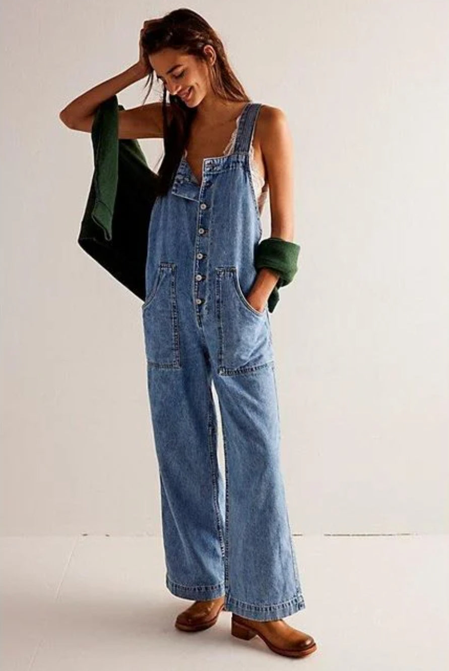 WOMEN'S WE THE FREE FIELDS OF FLOWERS WIDE-LEG OVERALLS IN FOLLOW YOUR HEART