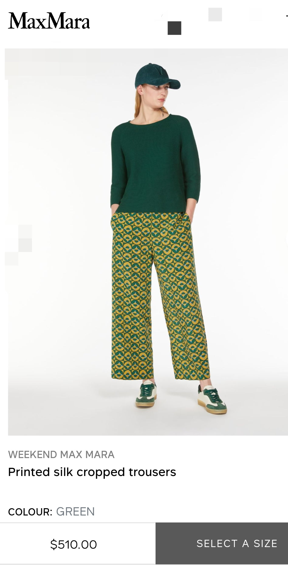 WEEKEND MAX MARA PANTALON CROPPED EN SOIE IMPRIMÉ GREEN