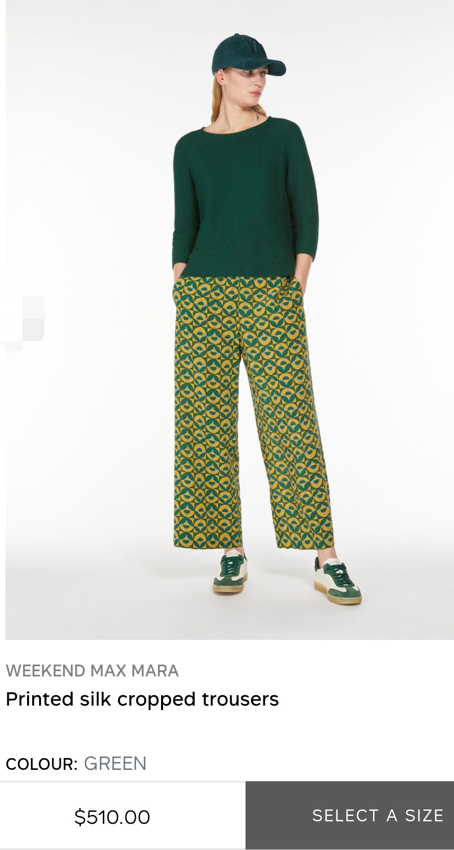 WEEKEND MAX MARA PANTALON CROPPED EN SOIE IMPRIMÉ GREEN