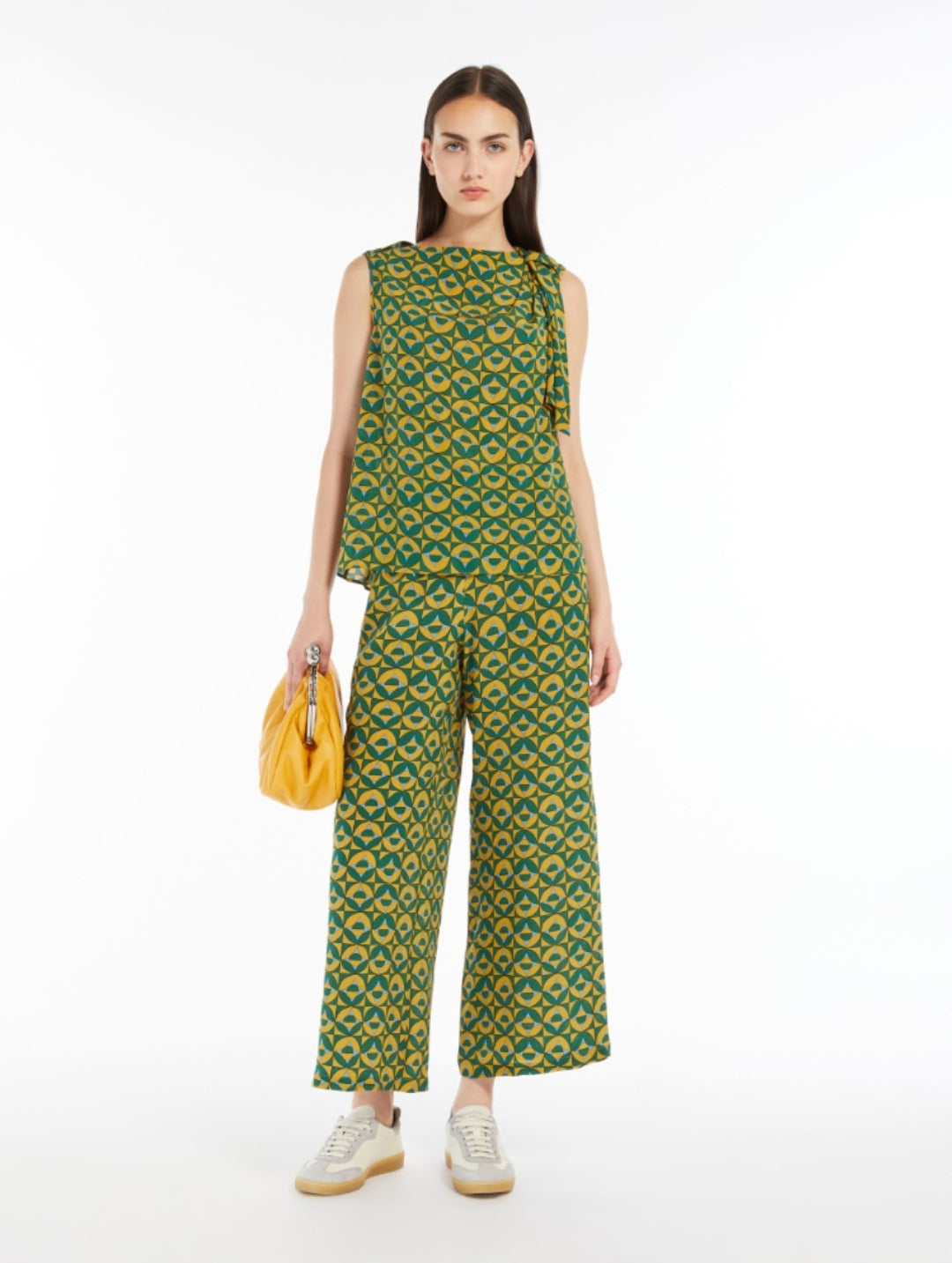 WEEKEND MAX MARA PANTALON CROPPED EN SOIE IMPRIMÉ GREEN