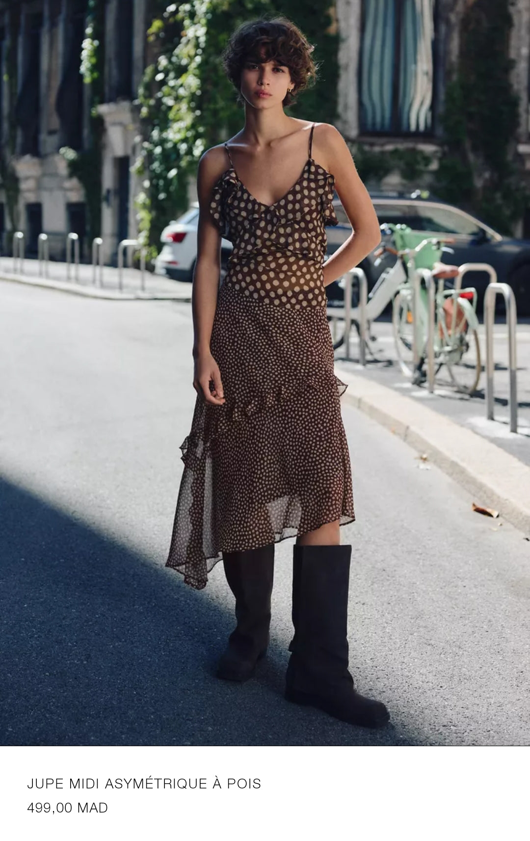 JUPE MIDI ASYMÉTRIQUE À POIS