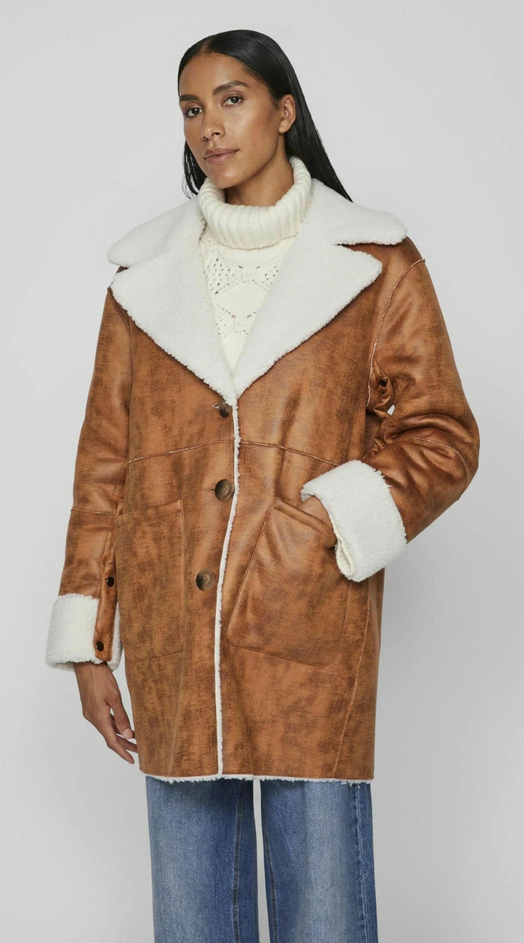 VILA WENDBARER - SHORT COAT -CARAMEL