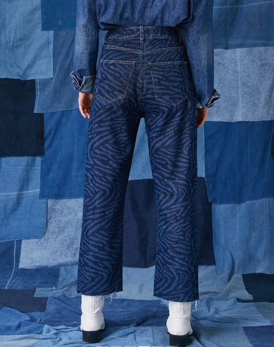 MANGO JEAN À JAMBES LARGES À MOTIFS