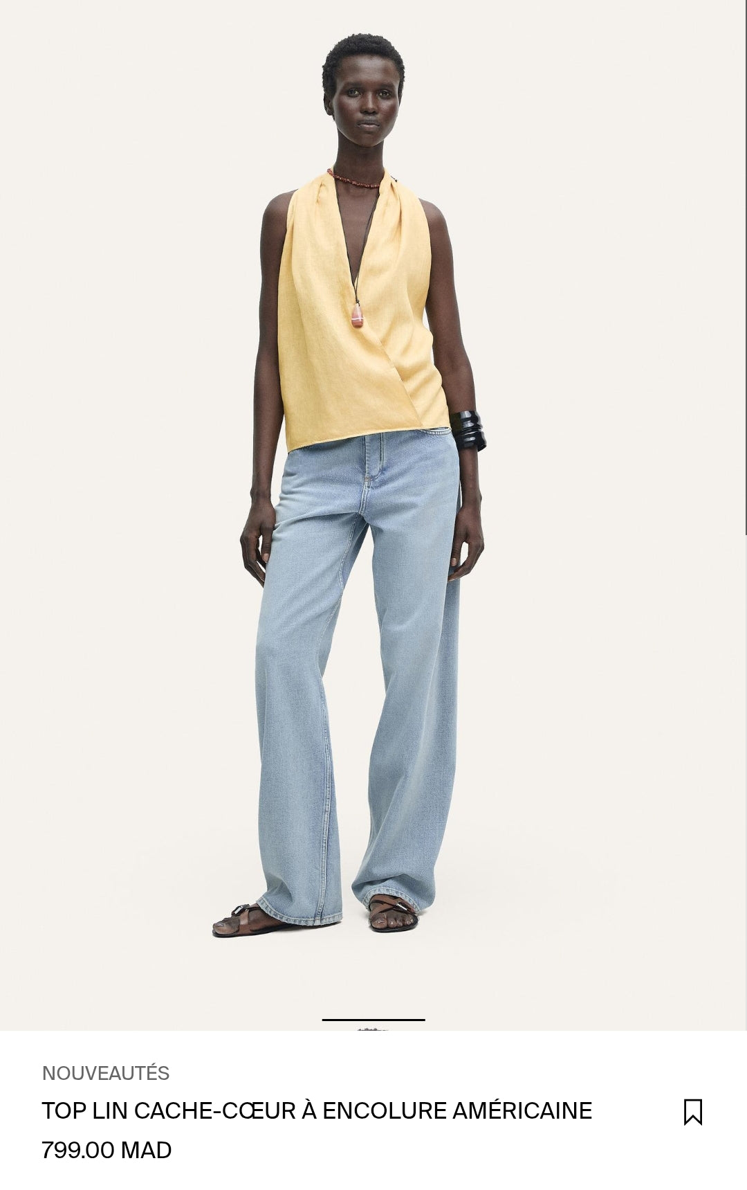 MASSIMO DUTTI TOP LIN CACHE-COEUR À ENCOLURE AMÉRICAINE