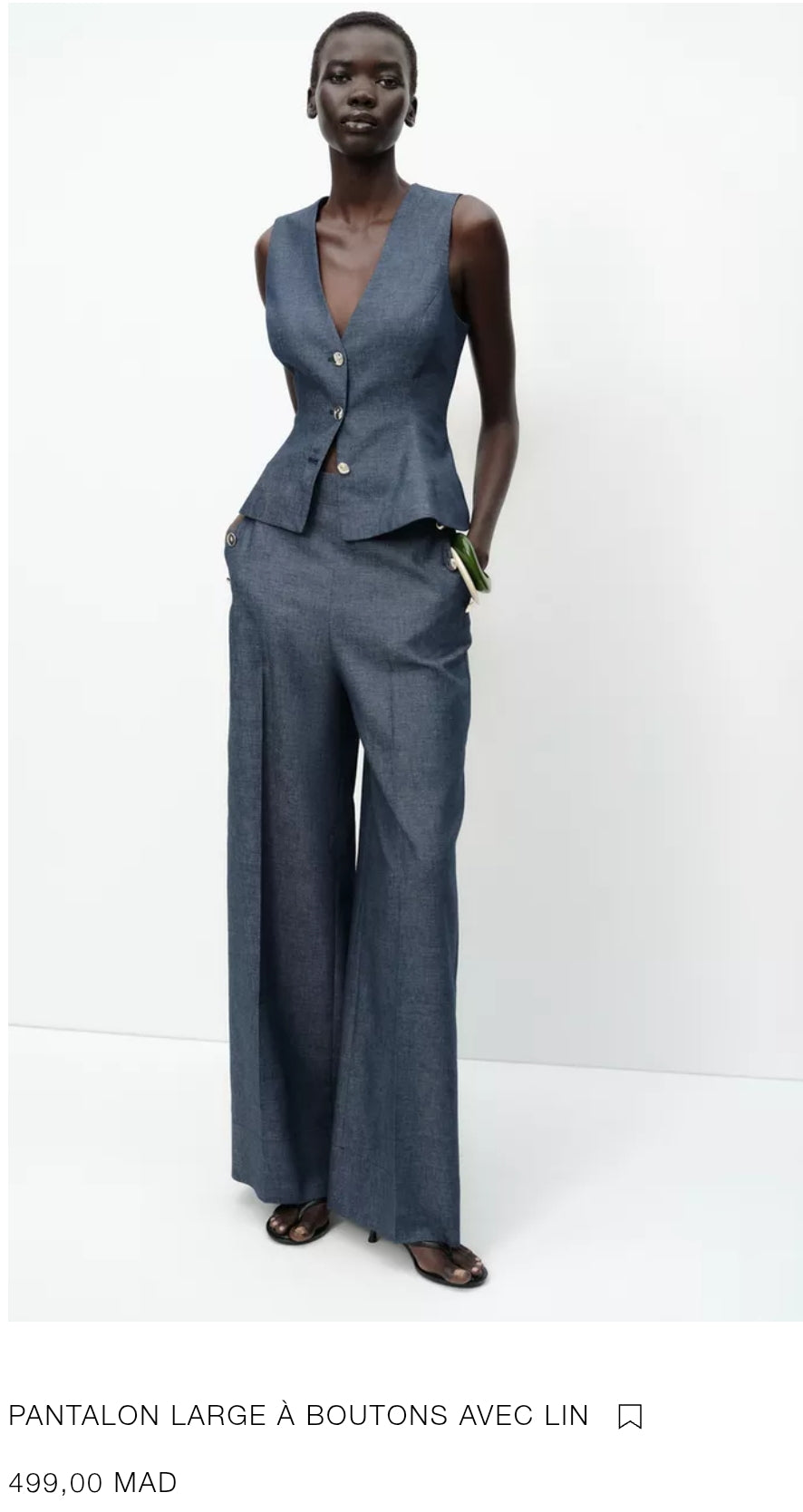 PANTALON LARGE À BOUTONS AVEC LIN