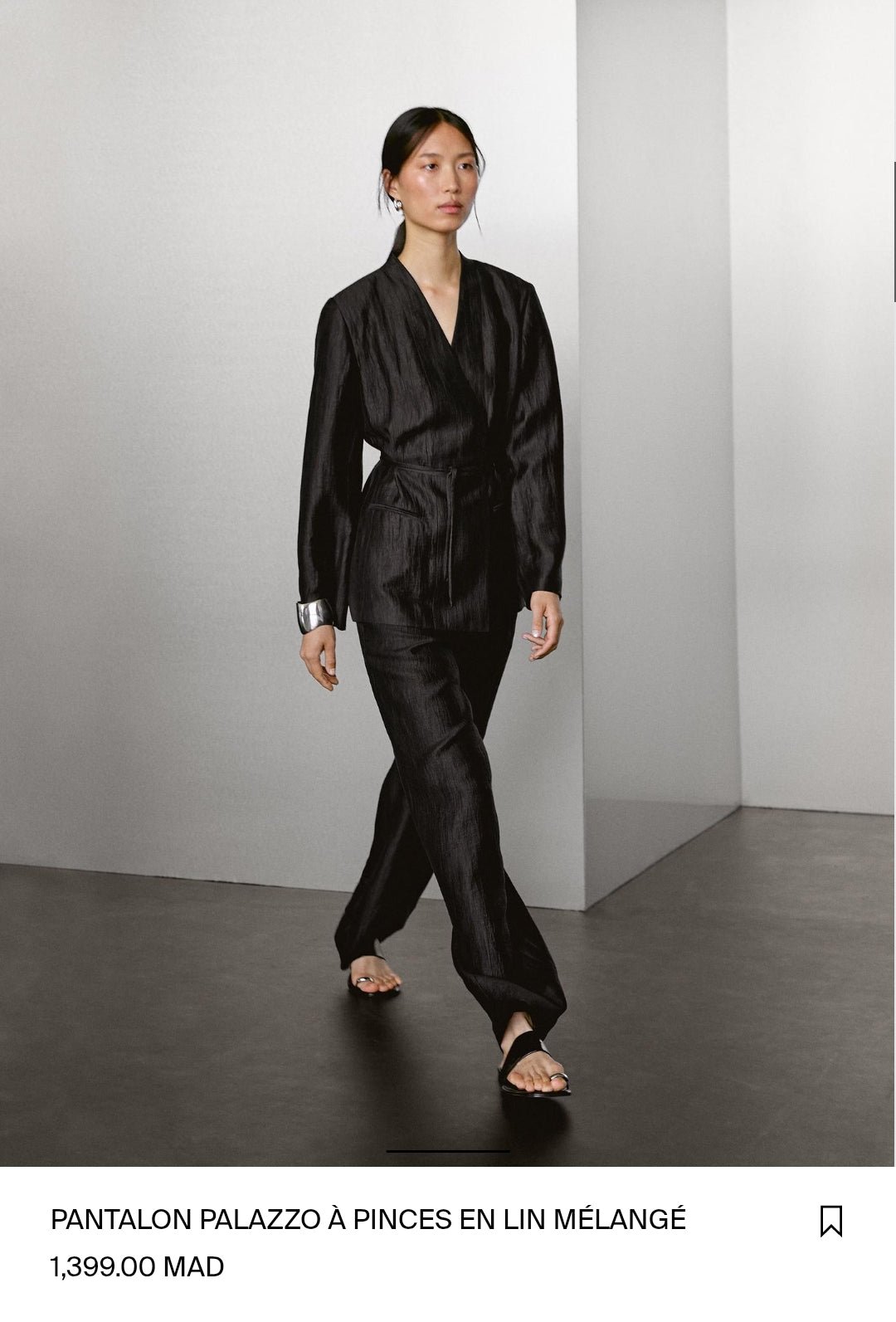 MASSIMO DUTTI PANTALON PALAZZO À PINCES EN LIN MÉLANGÉ