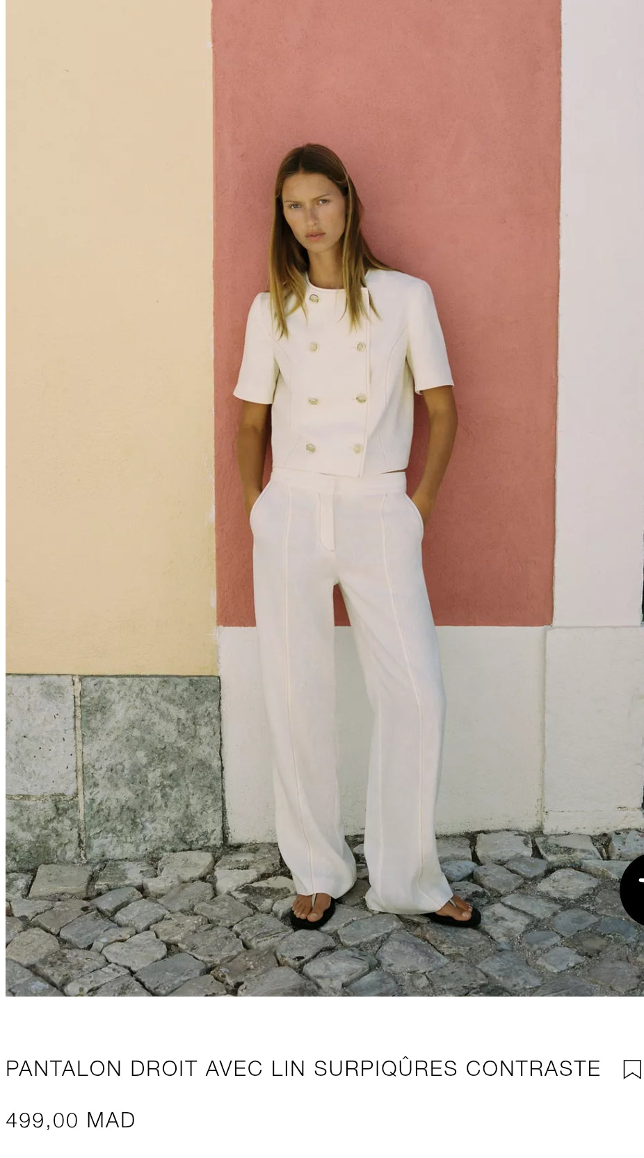 ENSEMBLE BLAZER MANCHES COURTES AVEC LIN | PANTALON DROIT AVEC LIN SURPIQÛRES CONTRASTE