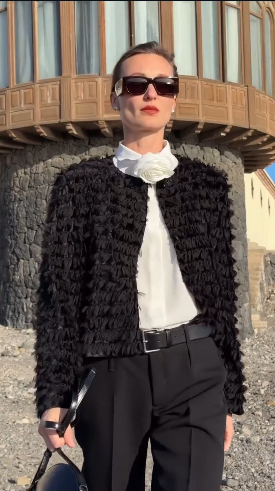 Veste Courte à Franges en Velours Noir