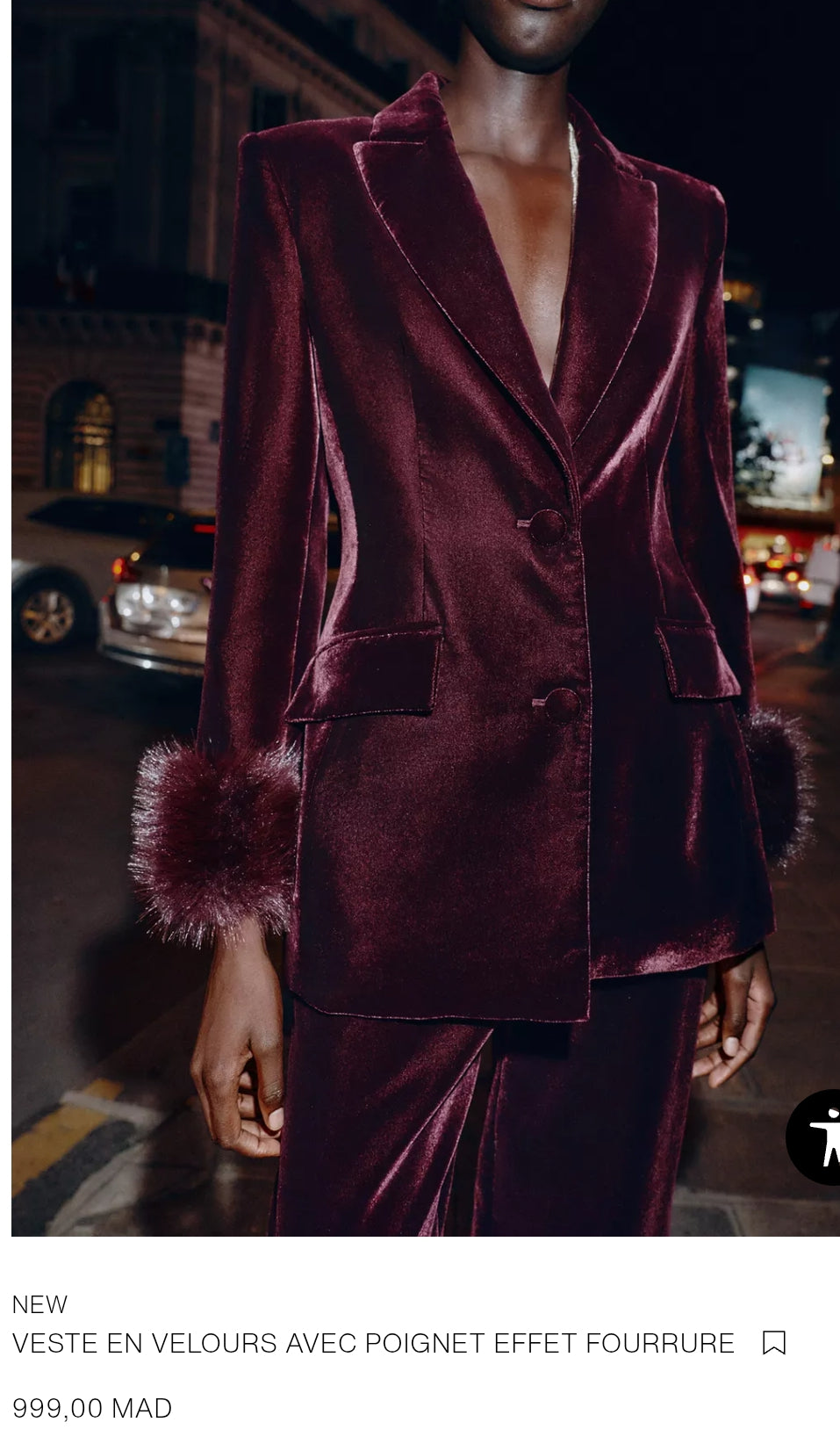 VESTE EN VELOURS AVEC POIGNET EFFET FOURRURE