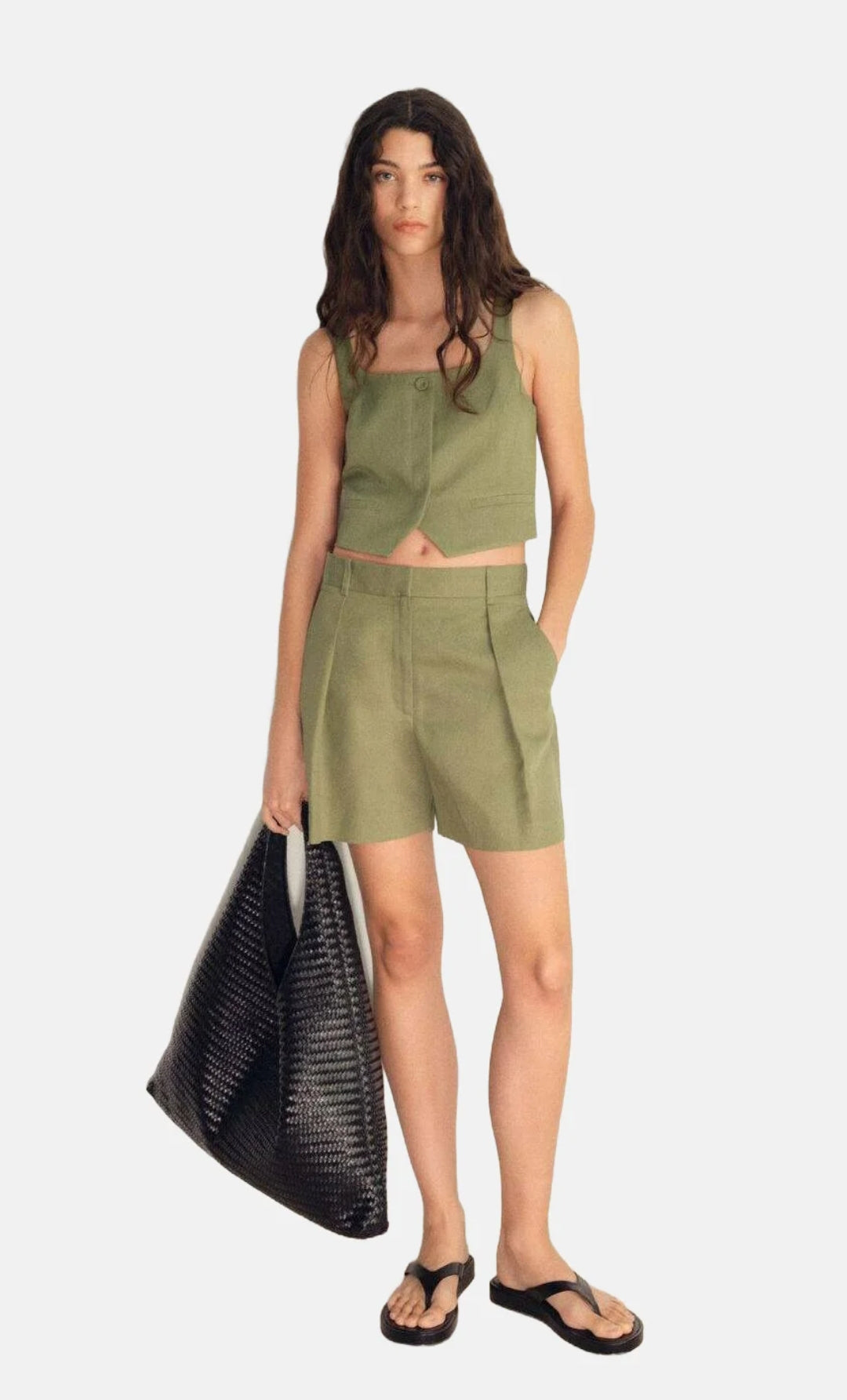 BERMUDA TAILLE HAUTE AVEC LIN