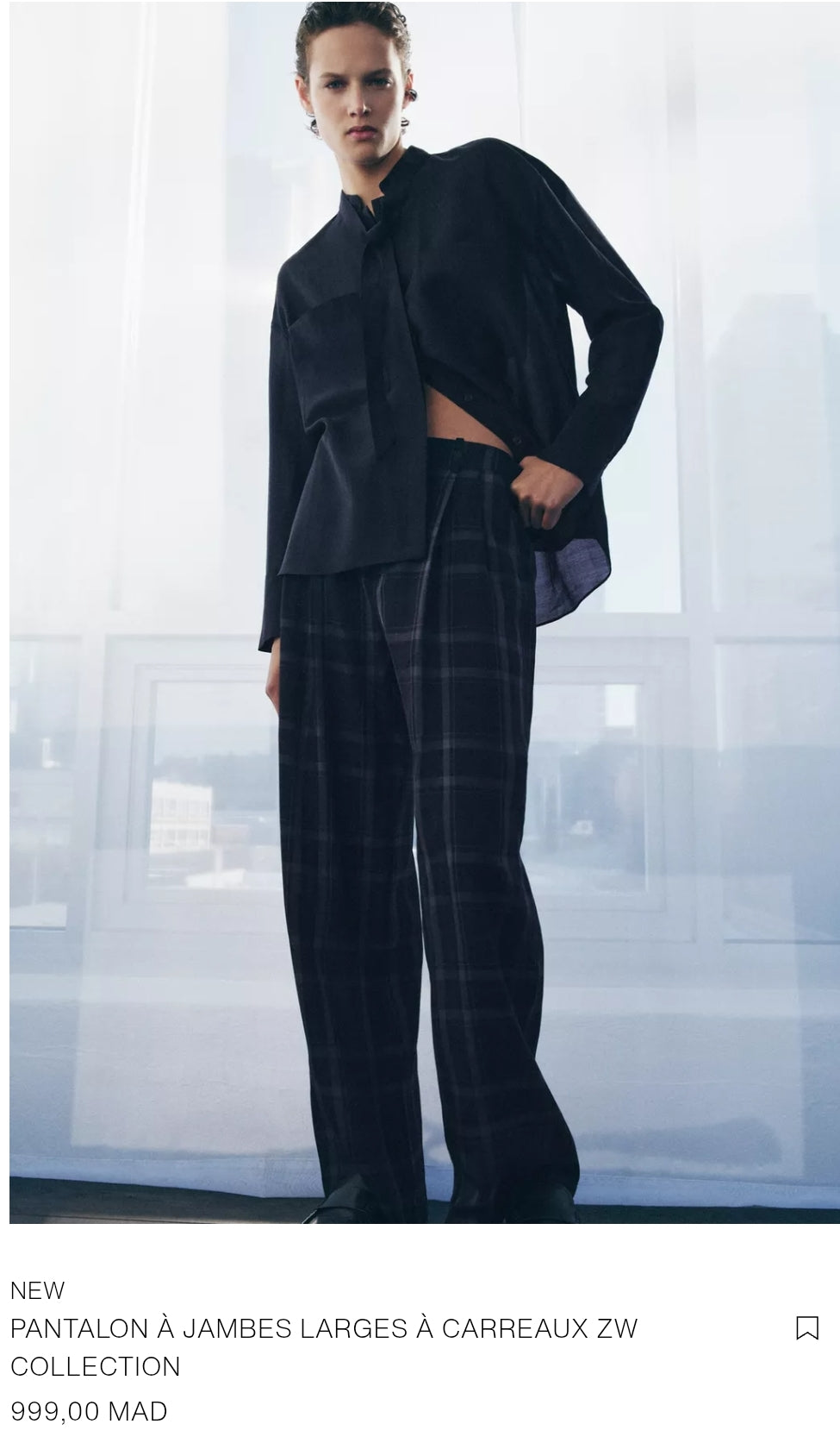 PANTALON À JAMBES LARGES À CARREAUX ZW COLLECTION