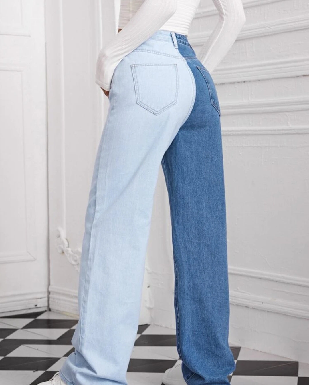 JEAN DROIT BICOLORE EN DEUX PARTIES