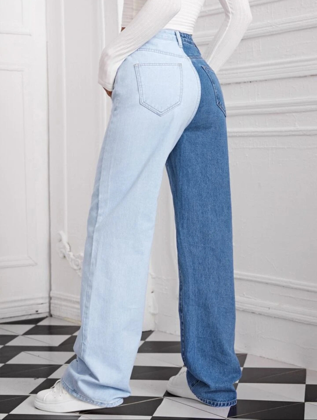 JEAN DROIT BICOLORE EN DEUX PARTIES