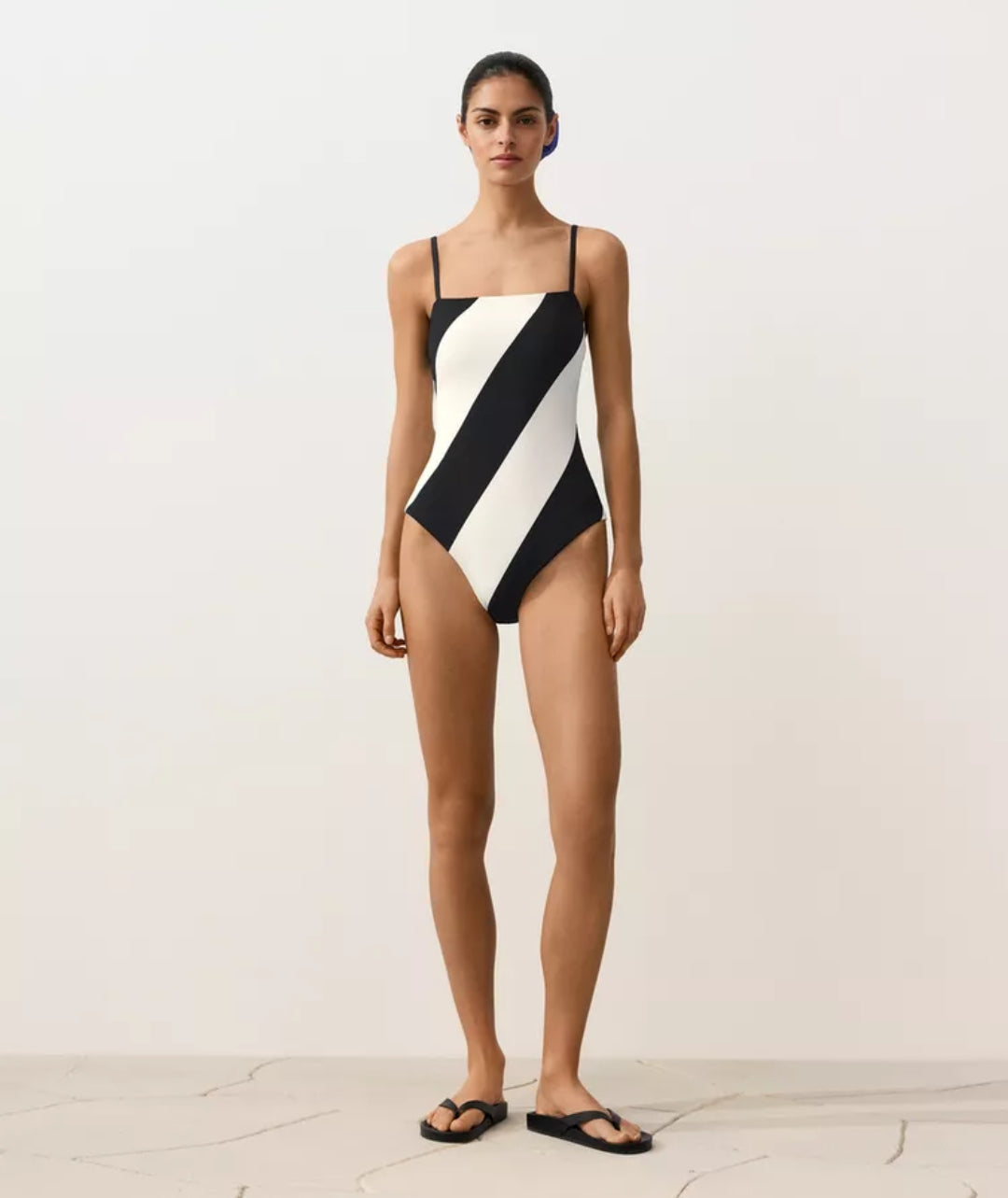 MAILLOT DE BAIN BANDEAU À RAYURES DIAGONALE