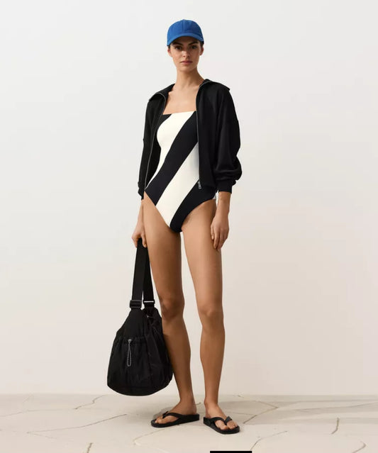 MAILLOT DE BAIN BANDEAU À RAYURES DIAGONALE