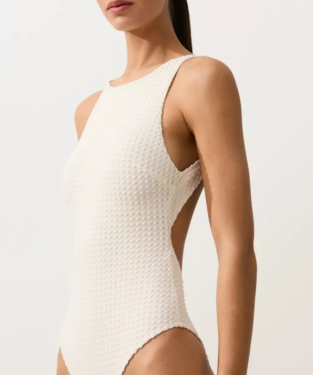 BUBBLE-TEXTURE CROCHET HALTER SWIMSUIT