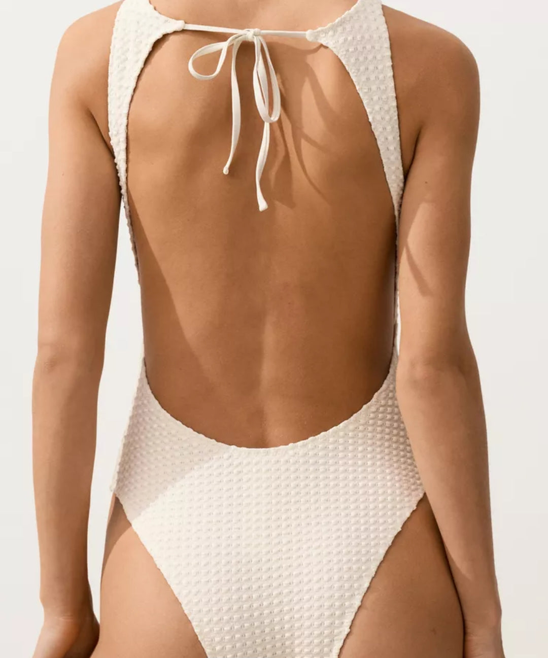 BUBBLE-TEXTURE CROCHET HALTER SWIMSUIT