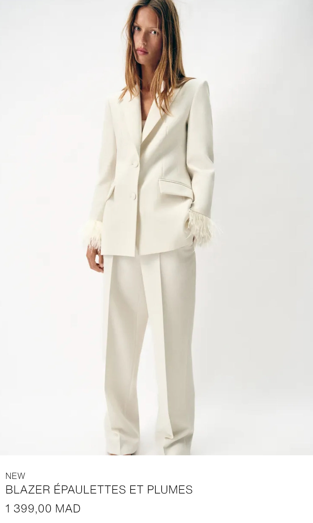 ENSEMBLE BLAZER ÉPAULETTES ET PLUMES | PANTALON DROIT TAILLE HAUTE