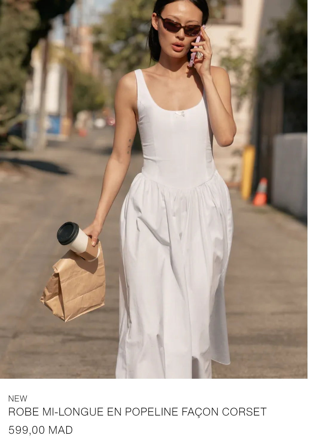 ROBE MI-LONGUE EN POPELINE FAÇON CORSET
